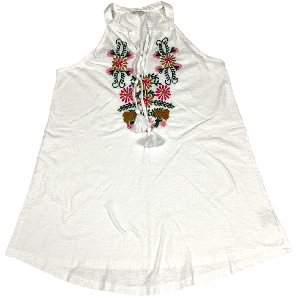 Keep In Touch Tank Top White Embroidered Tassel Tie‎ Neck NEW Women's S Cotton